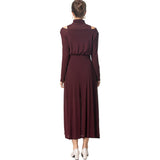 Fashion High-Collar Sexy Open Shoulder Long Sleeves Open Fork And Bottom Dress Women's New European 2025 Spring 68HZ
