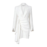 Designing A White V-Neck Banquet French Famous Style Dress Girded Long Sleeve Skirt 68HZ