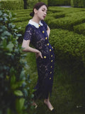 French Spring And Summer Tibetan Cyan Small Fragrant Wind Heavy Lace Hollow Metal Buckle Belt Repair In The Long Dress SP 68HZ