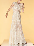 French Elegant Style Dress 2025 Summer New Lace High-End Design Neckbutter Knotted Dress 68HZ