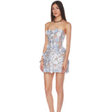 Elegant Embroidered Three-Dimensional Flower Dress With Short Skirt Sexy Breast-Wearing Dress Light Luxury Dinner Dress 68HZ