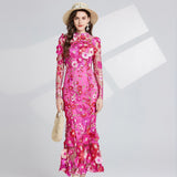 French Light Luxury Heavy Industry Embroidery Three-Dimensional Flowers Waist Long Sleeve Dress 68HZ