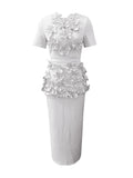 French Famous Wind 2025 Spring New Light Luxury Heavy Industry Splicing Flowers Short Sleeve Top Dress Suit Female Tide 68HZ