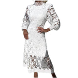2024 Women's New French Lace Collar Bubble Bubble Sleeve Dress Temperament To Show Skinny Dress 68HZ