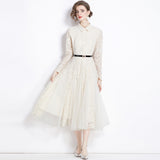 Spring And Summer New Lapl Collar Heavy Industry Hooks Hollow French Lace Dress Women Feel Large Knee Long Skirt 68HZ