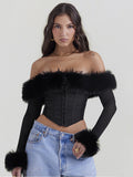 Autumn And Winter New Hottie Fashion Collar A Word Shoulder Fish Bone Long Sleeves Short-Term Dress Women's Clothing 68HZ