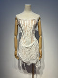 Spice Girls Bosom Sexy Dress Elegant Temperament Fish Bone Girded Irregular Lace Skirt 68HZ