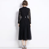 Spring And Summer New Lapl Collar Heavy Industry Hooks Hollow French Lace Dress Women Feel Large Knee Long Skirt 68HZ