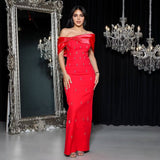 High-End Women's Thin Dress Dress Dress Watery Shoulder Elegant Temperament Banded Evening Dress Dress 68HZ