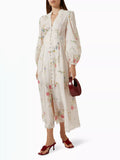 French Vintage Court Style Dress 2025 New Long Sleeved Collar Print Design High Waist Single-Reply Dresses 68HZ