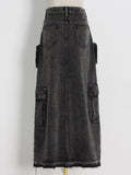 High Street Wind 2025 Summer New High-Waist Long Straight Before The Open Design Denim Pure Color Female Skirt 68HZ