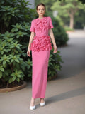 French Famous Wind 2025 Spring New Light Luxury Heavy Industry Splicing Flowers Short Sleeve Top Dress Suit Female Tide 68HZ