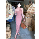 French Temperament Minimalist Flowers Hanging Dress Women's New Design Sense Slimmed Bean Skirt Bag Long Skirt 68HZ