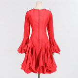 Vietnam's Niche Temperament 2025 Spring New Fashion Lotus Leaf Side Design Waist Thin Horn Sleeve Dress Woman 68HZ