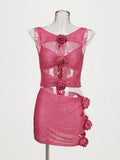 High-End Women's New Sexy Hollow Tight-Nuffed Ass Flower Decoration Dress Temperament Hot Diamond Dress 68HZ