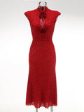 Exploding New Hot Women's Long Hot Diamond Sexy Flower Dress Dinner Dress Temperament Ass 68HZ