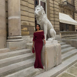 Solid-Colored Out-Shouldered Knitted Long Dress Stylish Sexy Body-Sucking Knitted Long Dress Dress 68HZ