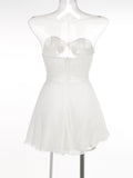 High-End Women's New Solid Color Sexy Hollow Bragy Dress High-End Temperament Folded Dress Dress 68HZ