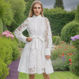 French Court Style Dress 2025 Spring New Embroidery Lace Niche Design Feeling Waist Thin Dress Woman 68HZ