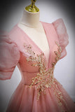 Fashion Evening Dress Dress Female Solid Color Host V Lead French Princess Vocal Art Test Solo Performance Dress Pink 68HZ