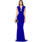 New Solid Color V-Neck Sleeveless Dress Woman High-End Sexy Tuxedo Fishtail Dress Long 68HZ