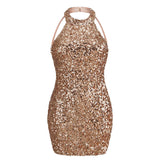 High-End Women's Sexy Bare Back Hanging Neck Slit Mini Dress Famous Party Dress Woman 68HZ