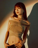Autumn New Street Women's Sexy Fashion Word Collar Shoulder Ultra-Short Hollow Leak Bandage Vest 68HZ