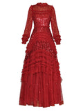 Round Lantern Long-Sleeved Mesh Yarn Heavy Lumini Glide Lotus Leafy Puffy Long Dress Dress Dress Autumn 2024 68HZ