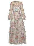 Spring And Summer Perspective Mesh Long-Sleeved Print Women's Clothing Wooden Ear Lotus Folds Fashion Sexy 68HZ