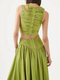 Fashion Two-Piece Set 2025 Summer New Sexy Wrapped Breast Shirt + Folded Waist Half-Dressed Woman 68HZ