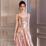 Evening Dress Dress Dress Women Senior Sense Flashing Slings Bridal Banquet Host High-End Light Luxury Niche 68HZ