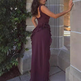 Women's French Suspension Dress Design Sensual Spice Girls Sexy Open Fork Dress Red Chiffon Dress Summer 68HZ