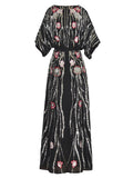 V-Neck Bat Sleeves Heavy-Slified Embroidered Nails Tucked Long Dress Dress Dress 2024 Summer New 68HZ