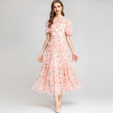 Round Collar Three-Dimensional Heavy Industry Embroidered Lotus Leaves Side Purple Dress Dress 2024 Summer New Women's Dress 68HZ