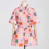 Fashion Temperament Two-Piece Set 2025 New Design Print Set Short-Sleeved Shirt Top + Casual Shorts Women 68HZ