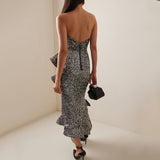 New Fashion Sexy Beads Smeared Breasts Mid-Smeared High-End Hem Leaf Party Small Dress Dress Dress Dress 68HZ