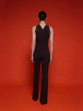 High-End Women's Clothing Jumpsuit Sleeveless High-Waisted Round Collar Slim Body Jumpsuit Trousers 68HZ