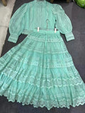 Spring 2025 New Embroidered Lace Long-Sleeved Blouse High-Waisted Half-Dress Fashion Suit Two Sets Of Female Fashion 68HZ