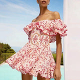 Spring 2025 New High-End Feeling Shoulder Lotus Leaf Embroidery Waist Thin Holiday Dress Dress Dress Dress Woman 68HZ