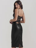 New Women's Sexy PU Leather Sling Skirt Tight Back Strap Bag Hip Leather Skirt Open Dress 68HZ