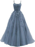 Evening Dress Women 2025 Fine Shoulder Prom Neat Long Tulle Lace Sticker Girl Party Ball Dress Summer 68HZ
