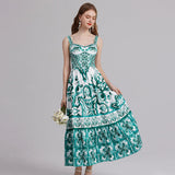 Summer French Retro Sling Dress Long Dress Temperament High Waistless Sleeveless Porcelain Print A Large Swing Dress 68HZ