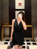 Autumn New Long-Sleeved French Temperament Design Small Silk And Satin Noodle Folds To Collect Thin Dress Women 68HZ
