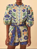 Spring/Summer 2024 New Bubble Sleeves Shorts Vintage Sicilian Shorts Set Women's Clothing 68HZ