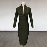 Sexy Deep V-Neck Fashion Trendy Long Sleeve Banded Dress With High-End Banquet Evening Dress 68HZ