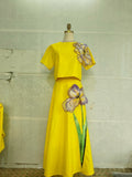 Spring/Summer 2025 New Round-Neck Short Sleeved Blouse + A-Word Skirt Set Retro Embroidery Patch Elegant Fashion 68HZ
