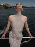 French Hot Diamond Sling Dress High-End Light Luxury Evening Dress Party Show Back Dress 68HZ