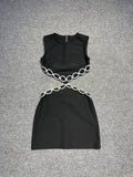 High-End Female Hip Sexy Dew Back Empty Diamond Sleeveless Bandet Party Dress Party Dress 68HZ