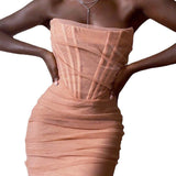 2024 Summer Women's New Night Club Side By Shoulder-Collar Net Yarn In The Chest Dress Dress Summer 68HZ