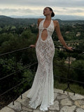 Sexy Lace Umbilus Clairvoyant Fishtail Babes Hanging Neck Sleeveless Dress Dress Dress Dress Women Summer High Sense 68HZ